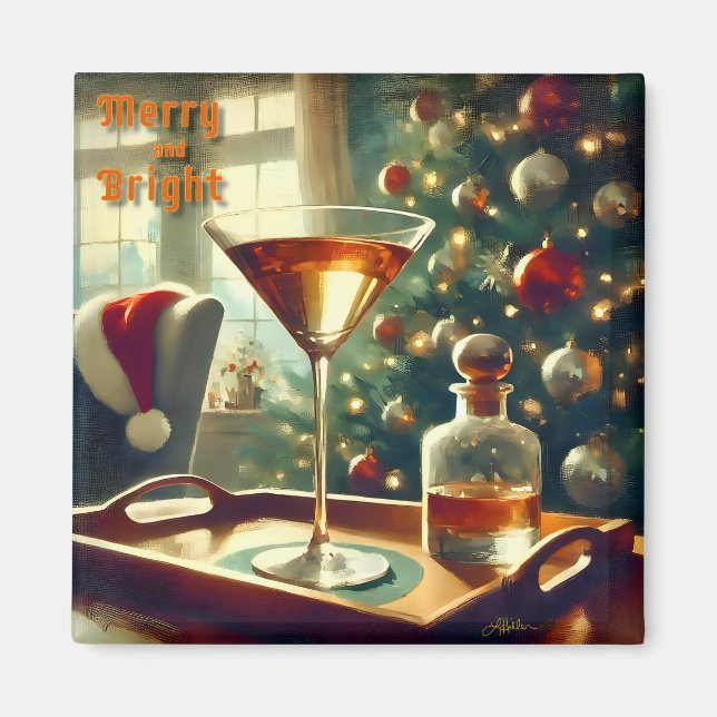 Retro 50er Manhattan Martini für Santa Magnet (Vorne)