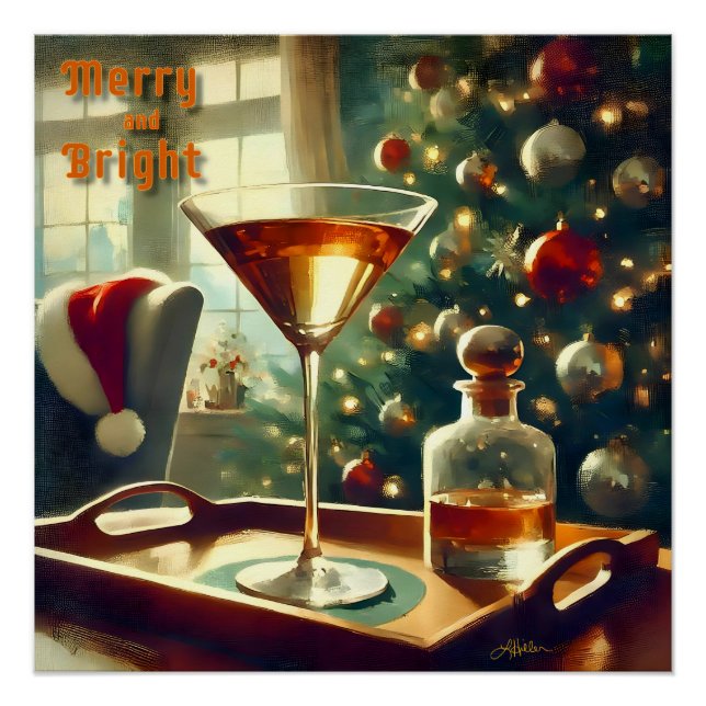Retro 50er Manhattan Martini für Santa Poster (Vorderseite)