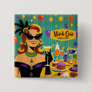 Retro 50er Mardi Gras Cocktailparty Button
