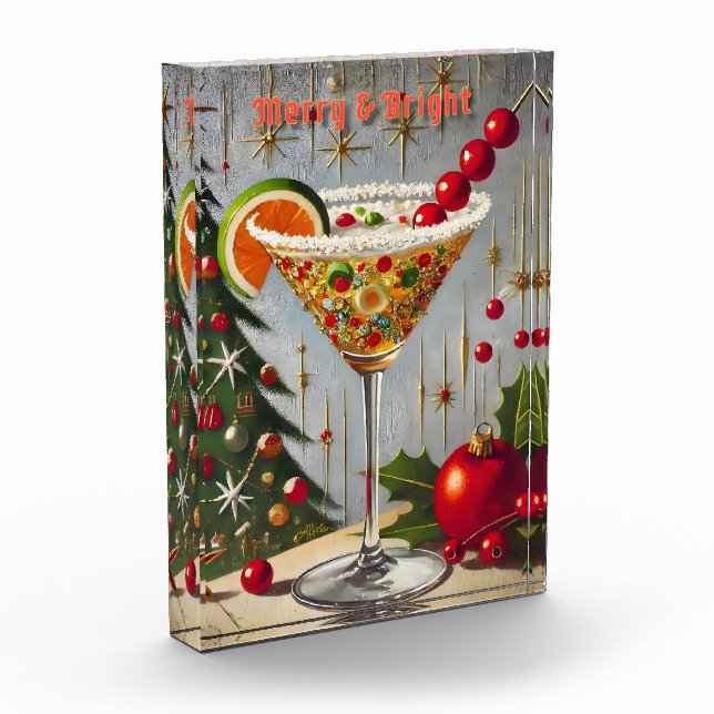Retro 50er Merry Bright Christmas Candy Cocktail Fotoblock (Links)