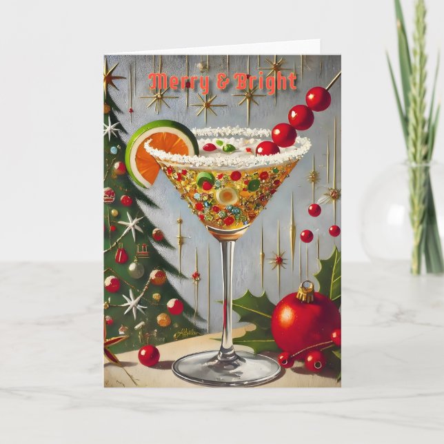 Retro 50er Merry Bright Christmas Candy Cocktail Karte (Vorderseite)
