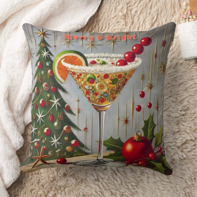 Retro 50er Merry Bright Christmas Candy Cocktail Kissen (Decke)