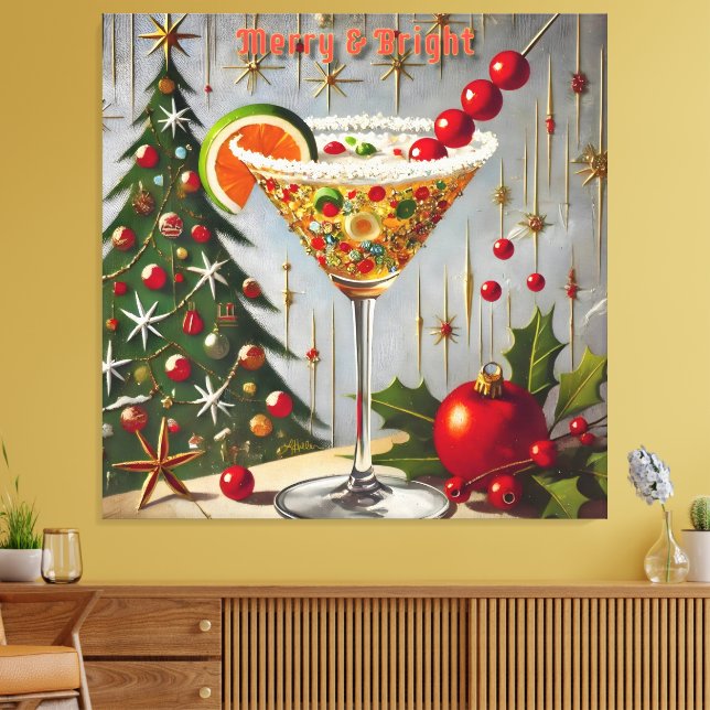 Retro 50er Merry Bright Christmas Candy Cocktail Leinwanddruck (Insitu (Wohnzimmer))