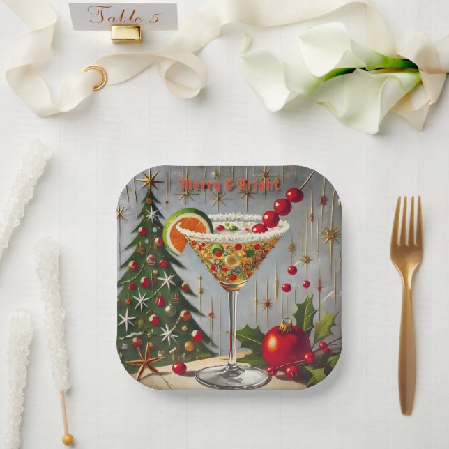 Retro 50er Merry Bright Christmas Candy Cocktail Pappteller (Hochzeit)