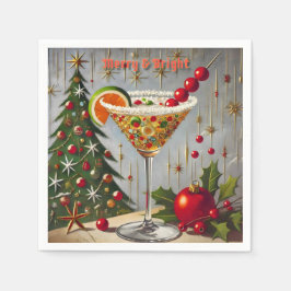 Retro 50er Merry Bright Christmas Candy Cocktail Serviette