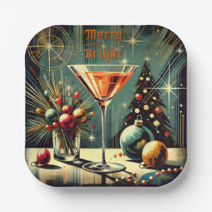 Retro 50er Merry & Bright Christmas Martini Pappteller