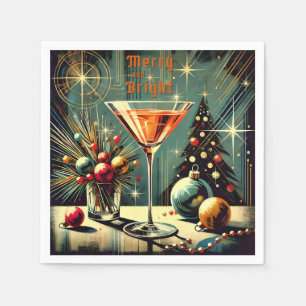 Retro 50er Merry & Bright Christmas Martini Serviette