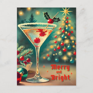 Retro 50er Merry Bright Weihnachts Cocktail Martin Postkarte