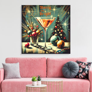 Retro 50er Merry & Bright Weihnachts-Martini Leinwanddruck