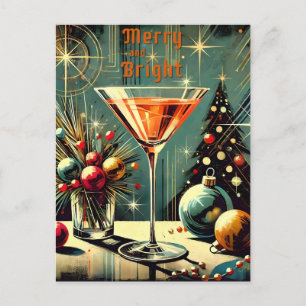 Retro 50er Merry & Bright Weihnachts-Martini Postkarte