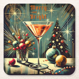 Retro 50er Merry & Bright Weihnachts-Martini Rechteckiger Pappuntersetzer