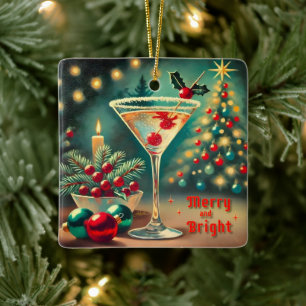 Retro 50er Merry Bright Weihnachtscocktail Martini Keramikornament