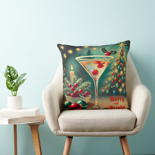 Retro 50er Merry Bright Weihnachtscocktail Martini Kissen (Stuhl )
