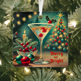 Retro 50er Merry Bright Weihnachtscocktail Martini Ornament Aus Metall