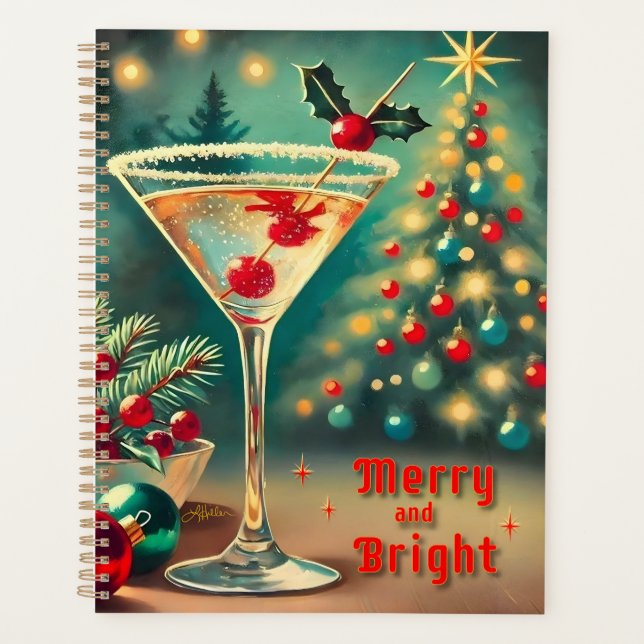 Retro 50er Merry Bright Weihnachtscocktail Martini Planer (Vorderseite)