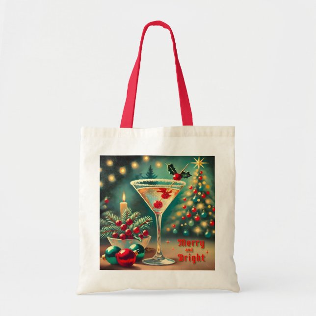 Retro 50er Merry Bright Weihnachtscocktail Martini Tragetasche (Vorne)