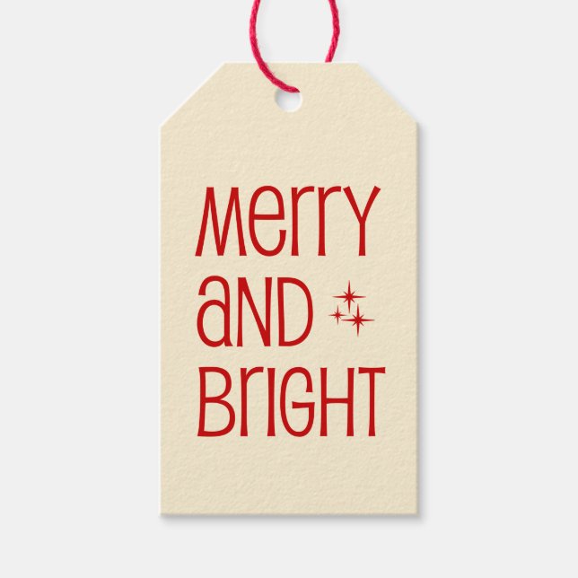 Retro 50er Minimalistisch Weihnachten Frohe und He Geschenkanhänger (Vorderseite)