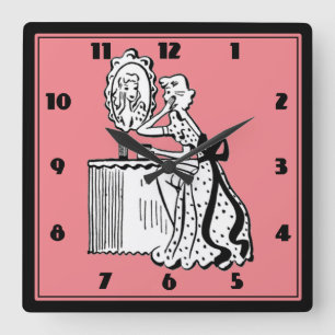 Retro 50er Mitte des Jahrhunderts Moderne Ladys Bo Quadratische Wanduhr