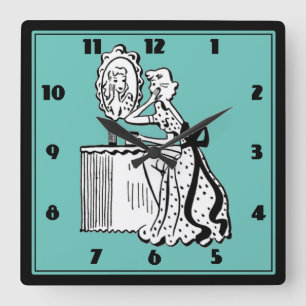 Retro 50er Mitte des Jahrhunderts Moderne Ladys Bo Quadratische Wanduhr