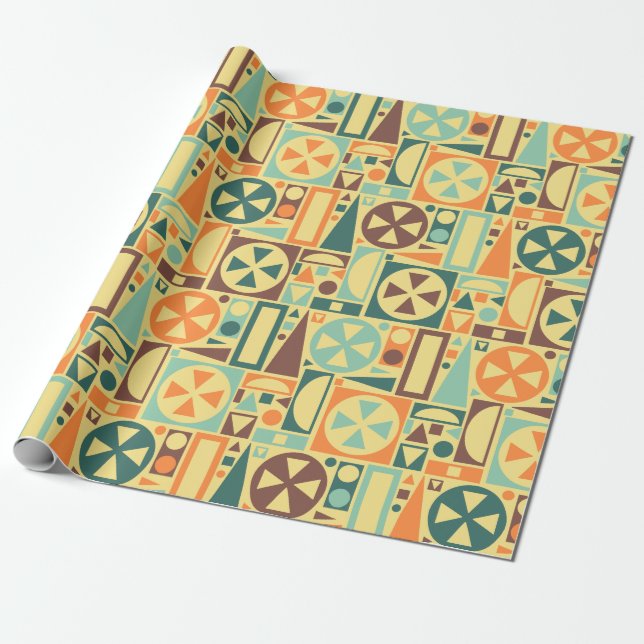 Retro 50er Mitte- des Jahrhundertsmodernes orange Geschenkpapier (Ungerollt)