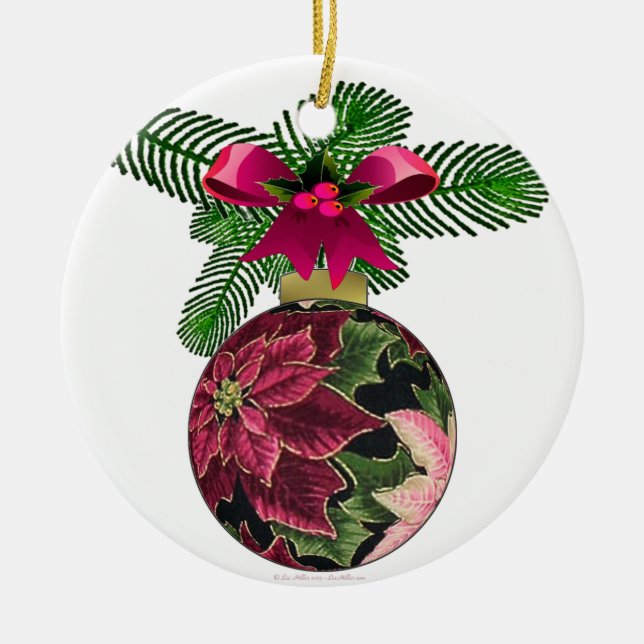 Retro 50er Poinsettia Burgund Ornament (Vorne)