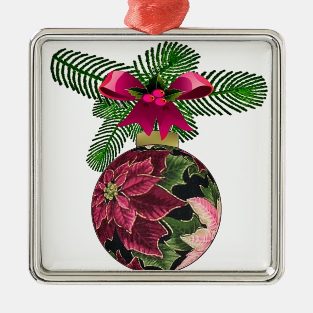 Retro 50er Poinsettia Burgund Ornament (Vorne)