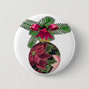Retro 50er Poinsettia Burgund Ornament Button