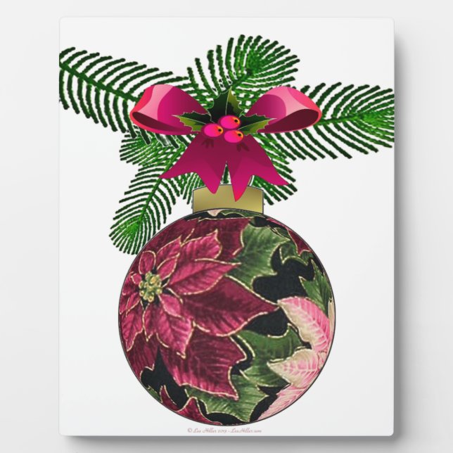 Retro 50er Poinsettia Burgund Ornament Fotoplatte (Vorderseite)