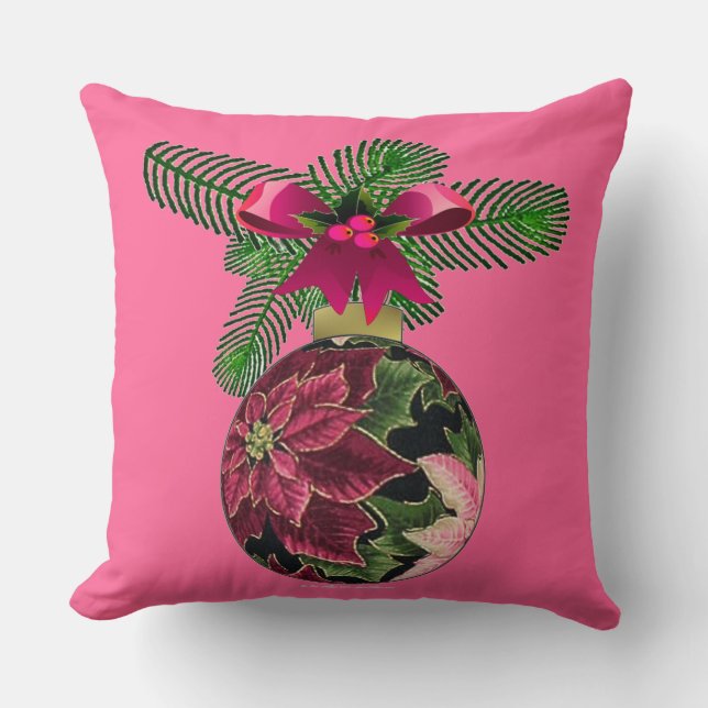 Retro 50er Poinsettia Burgund Ornament Kissen (Vorderseite)