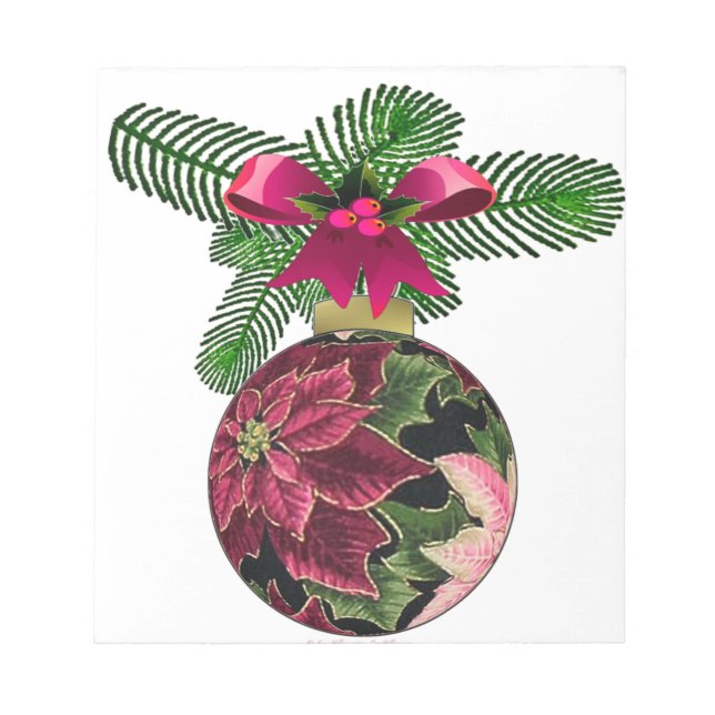 Retro 50er Poinsettia Burgund Ornament Notizblock (Vorderseite)