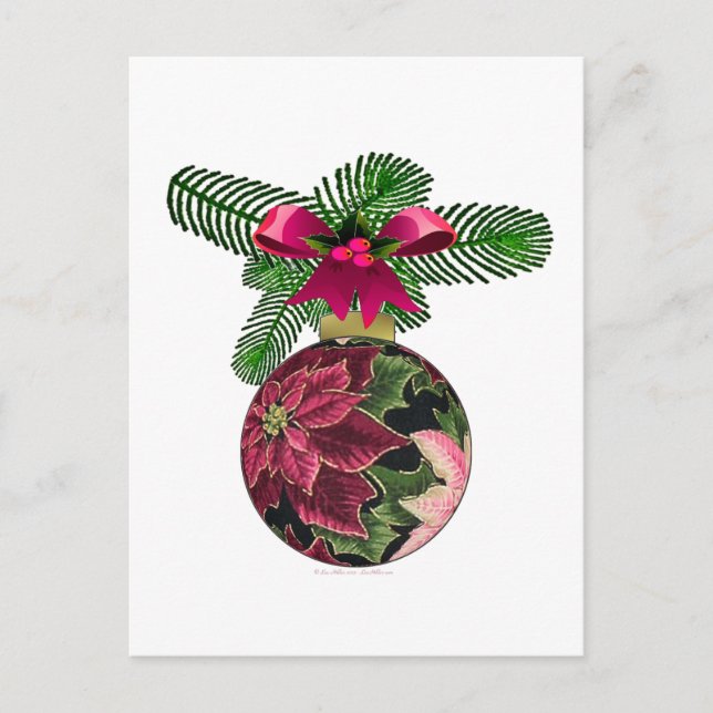 Retro 50er Poinsettia Burgund Ornament Postkarte (Vorderseite)