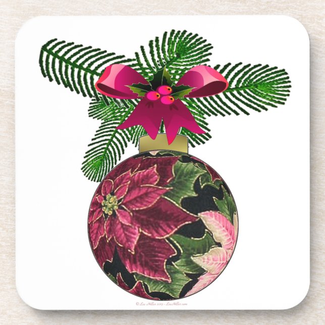 Retro 50er Poinsettia Burgund Ornament Untersetzer (Vorderseite)