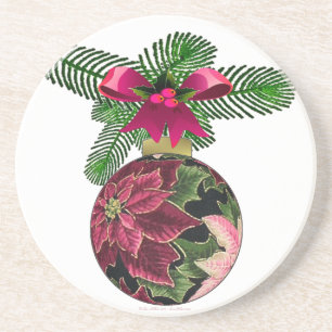 Retro 50er Poinsettia Burgunder Ornamente Getränkeuntersetzer