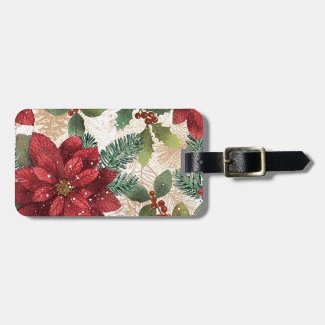 Retro 50er Poinsettia Rote Grüne Creme Gepäckanhänger (Vorderseite horizontal)