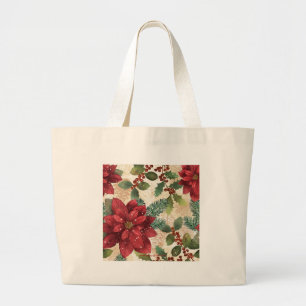 Retro 50er Poinsettia Rote Grüne Creme Jumbo Stoffbeutel