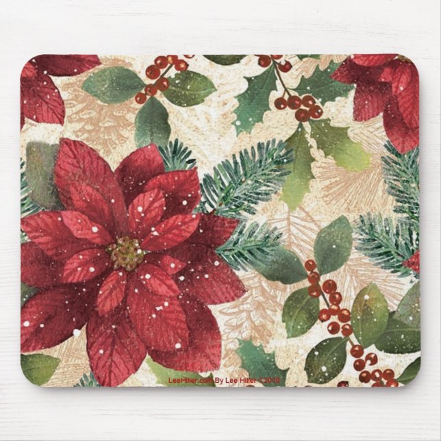 Retro 50er Poinsettia Rote Grüne Creme Mousepad (Vorne)