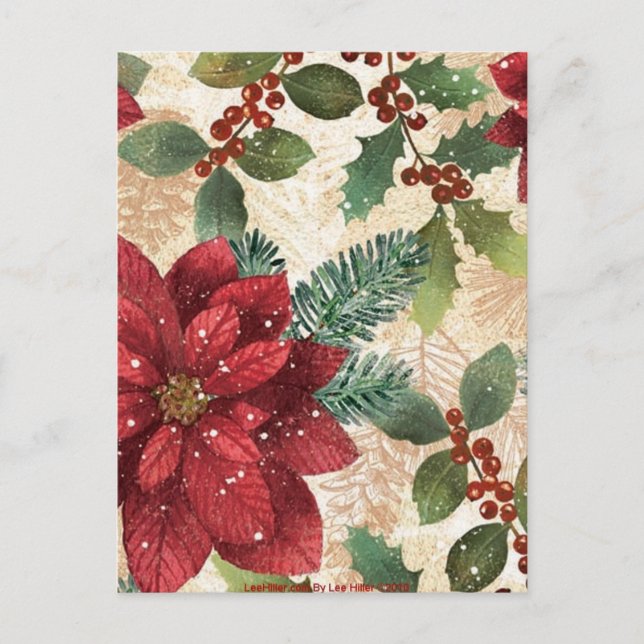Retro 50er Poinsettia Rote Grüne Creme Postkarte (Vorderseite)