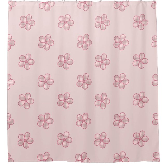Retro 50er Rosen-Rosa-kariertes Blumen-Mitte- des Duschvorhang (Vorderseite)