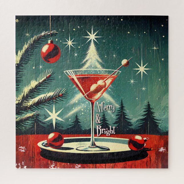 Retro 50er Schneeflocken-Weihnachtsbaum Martini (Vertikal)