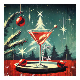 Retro 50er Schneegestöber Weihnachtsbaum Martini Fotodruck