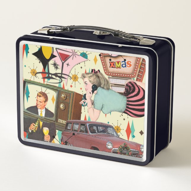 Retro 50er Style California Christmas Collage Metall Brotdose (Rückseite)