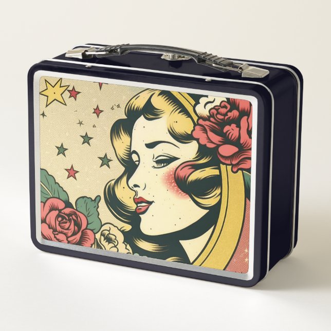Retro 50er Style Crescent Moon Lady Metall Brotdose (Rückseite)