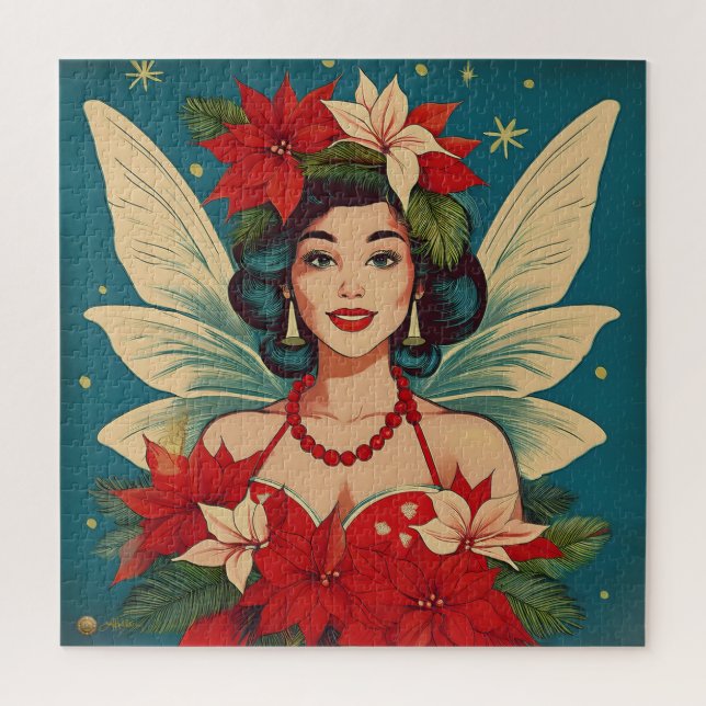 Retro 50er Tropical Christmas Button-Up Beauty Que (Vertikal)