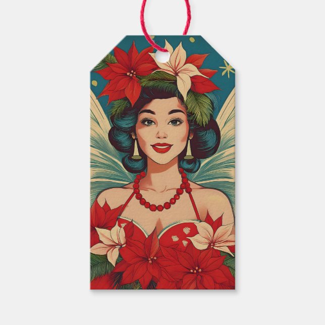 Retro 50er Tropical Christmas Button-Up Beauty Que Geschenkanhänger (Vorderseite)