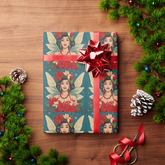 Retro 50er Tropical Christmas Button-Up Beauty Que Geschenkpapier (Feiertagsgeschenk)