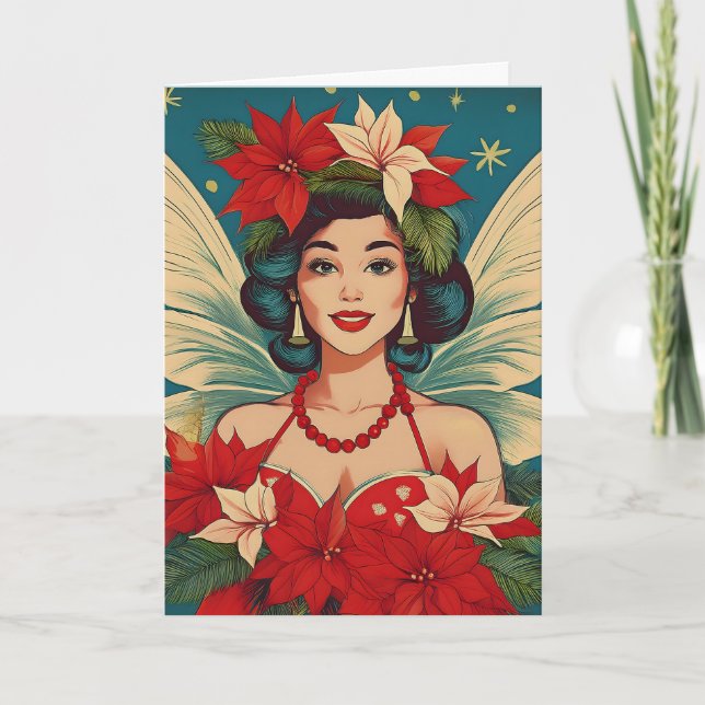 Retro 50er Tropical Christmas Button-Up Beauty Que Karte (Vorderseite)