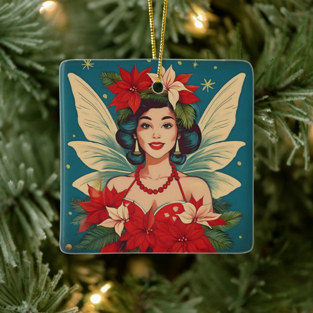 Retro 50er Tropical Christmas Button-Up Beauty Que Keramikornament (Baum)