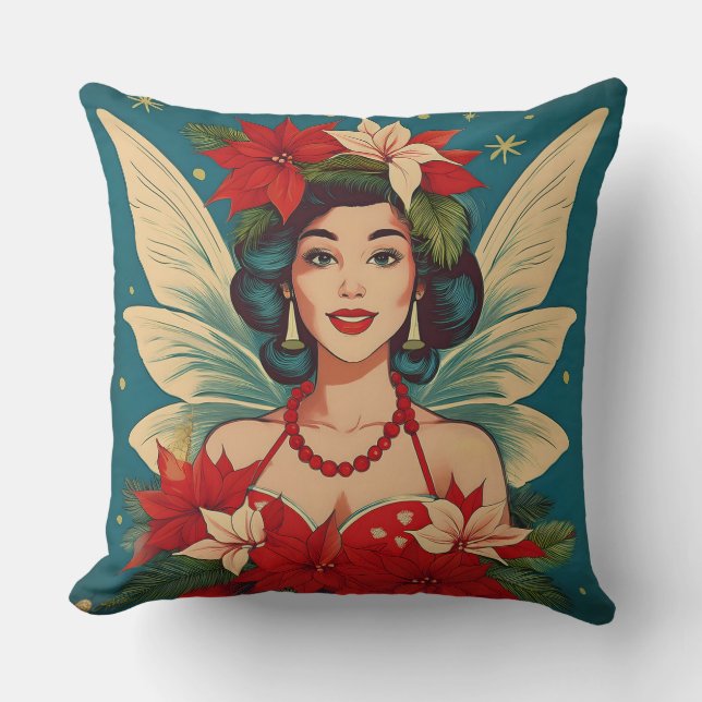 Retro 50er Tropical Christmas Button-Up Beauty Que Kissen (Vorderseite)