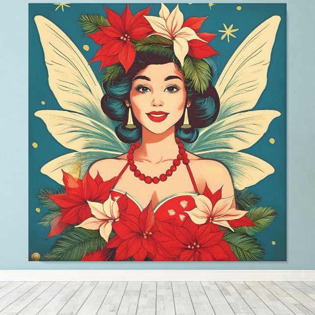 Retro 50er Tropical Christmas Button-Up Beauty Que Leinwanddruck (Insitu (Holzboden))