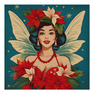 Retro 50er Tropical Christmas Button-Up Beauty Que Poster